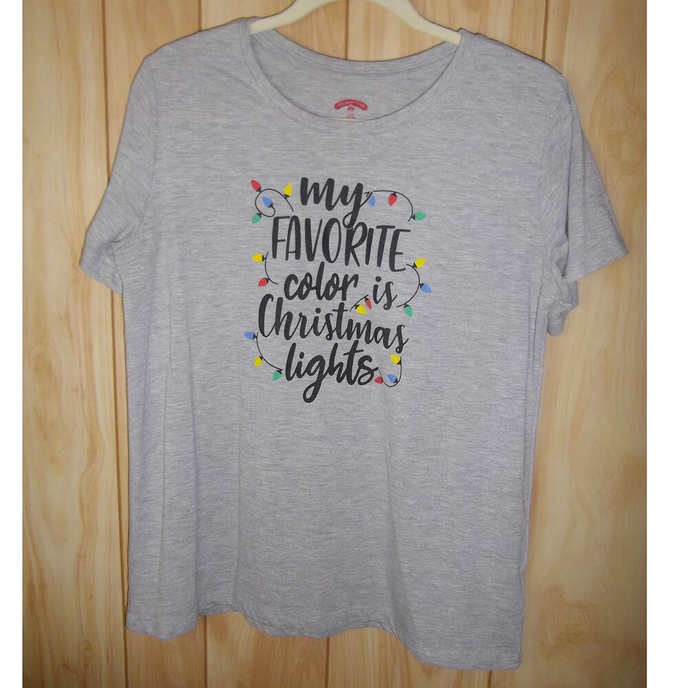 Holiday Time Christmas Theme Round Neck Short Sleeve T-Shirt L
